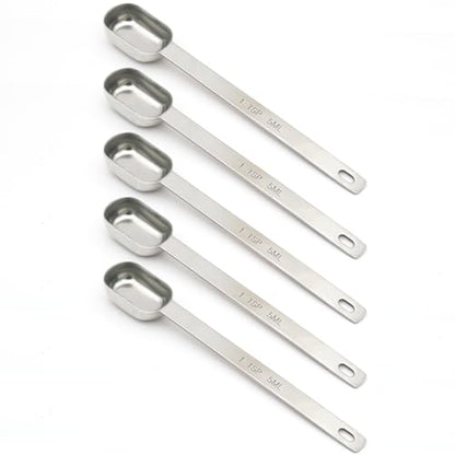 5PCS 1TSP(5ML) Measuring Spoon, Stainless Steel Long Handle Teaspoons | High Precision, Food-Grade Stainless Steel, ‌Rust-Free, Dishwasher-Safe, Easy-Read Markings, Multi-Purpose, Sturdy & Durable - size: 1tsp|1/3tbsp|5ml|1/6oz