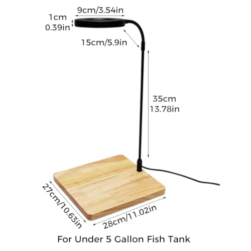 LED Aquarium Light for Under 5 Gallon Fish Tank 10W Full Spectrum | 360 Degree Small Aquarium Light LED Light with Bamboo Board Nano Fish Tank & Terrarium Light for Plant Growth USB Powered - size: 10w l / 10.62x11.22inch