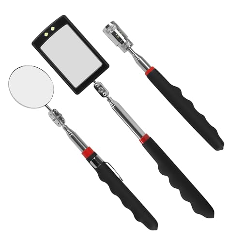 Inspection Mirror telescoping Flexible 360 with Light Swivel for Extra Viewing，Round Mechanic Mirror on a Stick，Magnetic Picker with LED Light Tool Set