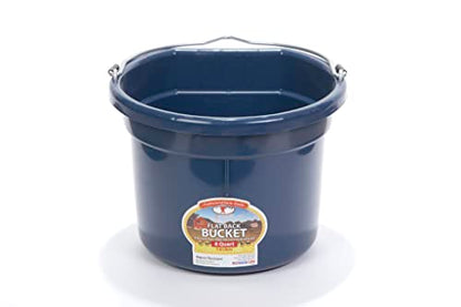Little Giant® Flat Back Plastic Animal Feed Bucket | Animal Water and Feed Bucket with Metal Handle | 8 Quarts | Navy - color: Navy