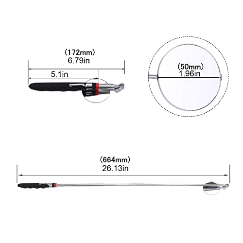 Inspection mirror telescoping Round Mirror 20 lb telescopic magnet, 85mm/50mm round mirror set Inspection Tool for Checking Vehicle, Observing Eyelashes Mouth and Other Small Parts Extended