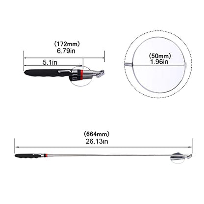 Inspection Mirror telescoping Flexible 360 with Light Swivel for Extra Viewing，Round Mechanic Mirror on a Stick，Magnetic Picker with LED Light Tool Set