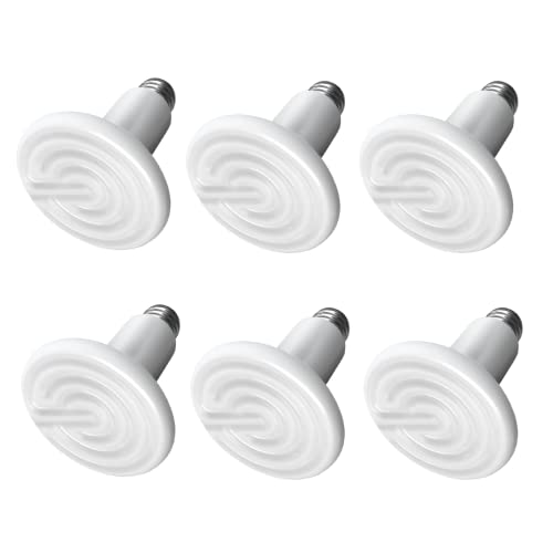 Simple Deluxe Ceramic Heat Emitter 100W 6-Pack Reptile Heat Lamp Bulb No Light Emitting Brooder Coop Heater for Amphibian Pet Snake Turtle & Incubating Chicken, No Harm, Color White - size: 6 Pack, style: White