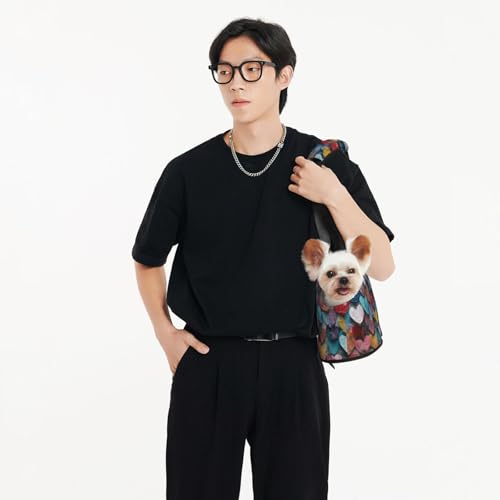 Small Pet Carrier Purse Bag, Colorful Heart Print Shoulder Bag for Dogs Cats, Puppy Tote Travel Handbag - color: Colorful Heart