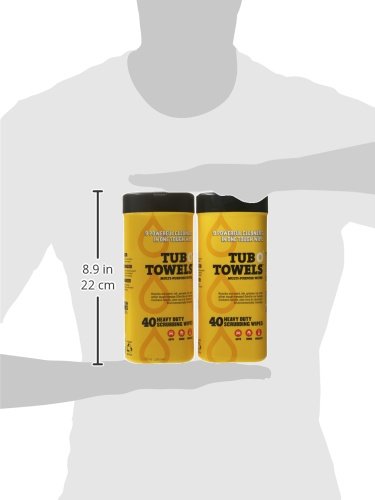 Tub O' Towels Heavy-Duty Multi-Surface Cleaning Wipes, 7" x 8", 40 Count Canister, Removes Grease, Grime, Tough Stains, Durable Disposable White Wipes for Home, Garage, Outdoor Cleaning Tasks, 2-Pack - style: 2-Pack of TW40 (7" x 8" wipes)