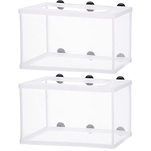 2 Pieces Fish Tank Breeder Net Mesh Breeder Box Fish Hatchery Isolation Separation Net Plastic Frame Fry Hatchery Incubator Mesh Breeding Box with Suction Cup for Aquarium