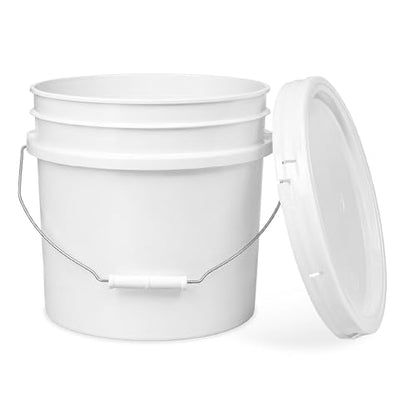 3.5 Gallon Bucket, Food Grade w/Lid BPA-Free, 3 Pack- White | Airtight Gasketed Tear Strip Lid, Heavy-Duty 90 Mil HDPE Plastic Pail, Bulk Storage, Food Safe Durable Container, Made in USA - size: 3 Packs