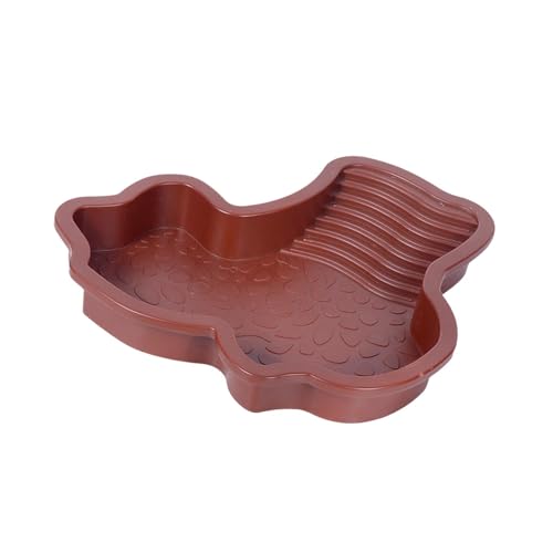 Reptile Bathing Pool with Ramp, Turtle Water Dish and Feeding Basin for Aquarium Habitat Decor, Brown