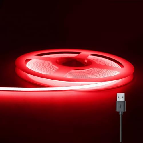 Ultra-Narrow 3mm USB COB LED Strip Lights Self-Adhesive, for Kitchen Cabinets, Bedroom, Gaming Desk (Red, 2ft) - color: Red, size: 2ft
