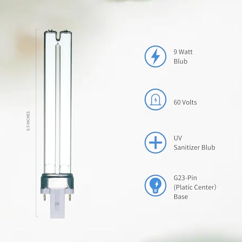9W UV Light Bulb for Pond Outdoor Clarifier Fish Tank Aquarium | Compatible with JUP-01 UVE9 CF400 CF500 UVCP-9, Light for Fish/TurtleTank/Aquarium, 2 PCS 9W Pond Lights for G23 Base - size: 9W-UVLB-2P