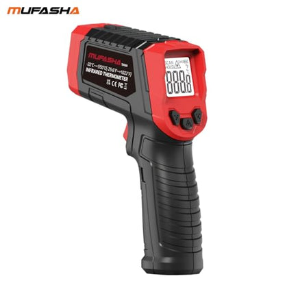 MUFASHA Infrared Thermometer Temperature Gun Laser High Temp Thermometer with LCD Display Non-Contact Industrial Pyrometer 12:1 Distance Ratio -25.6℉ to 1022℉ for Cooking Pizza Oven Griddle - color: red