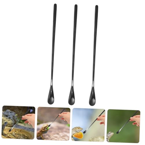 SUPVOX 3pcs Sturdy Stainless Steel Lizard Food Spoon Reptile Feeding Tool for Crested Gecko Food - color: Black