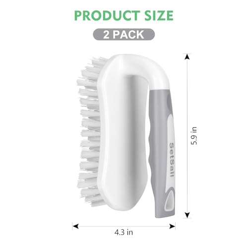 SetSail Scrub Brush, Heavy-Duty Scrub Brushes for Cleaning with Stiff Bristles Cleaning Brush for Shower, Bathroom, Carpet, Kitchen and Bathtub Scrubber - 2 Pack | Durable Bristles Ergonomic Non-Slip Tpr Grip. U-Style Hanging Loop for Storage. Use for Sho