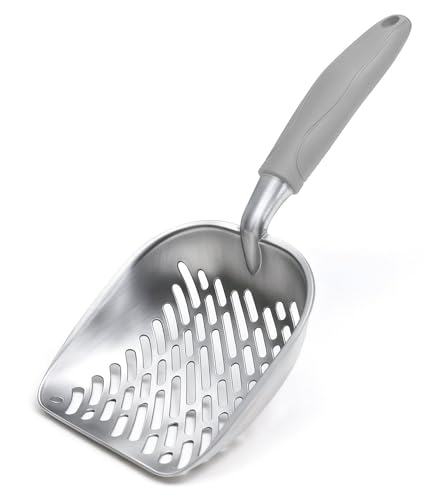 Cat Litter Scoop, Kitty Metal Scooper with Long Handle | Heavy Duty Aluminum Deep Sifter, Rustproof Durable Kitten Poop Shovel for Travel & Small Litter Box - color: Gray, size: Medium