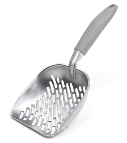 Cat Litter Scoop, Kitty Metal Scooper with Long Handle | Heavy Duty Aluminum Deep Sifter, Rustproof Durable Kitten Poop Shovel for Travel & Small Litter Box - color: Gray, size: Medium