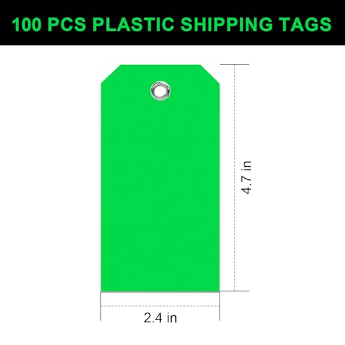 100 Pieces Plastic Shipping Tags with Reinforced Wire Blank Heavy Duty Shipping Waterproof Tags Equipment for Luggage Auto Parts Garage Inventory (Green, 2.36 x 4.7) - color: Green