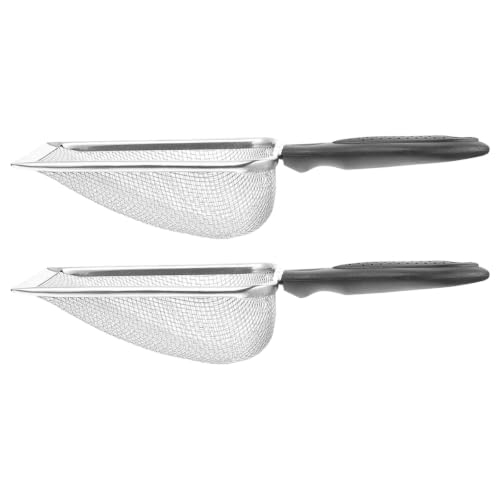 2pcs Stainless Steel Reptile Sand Scoop with Heavy Duty Mesh and Antislip Handle for Glass Tank and Terrarium Cleaning, Reduces Cleaning Time and Reaches Tank Corners
