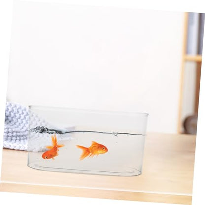 Abaodam Small Oval Transparent Betta Fish Tank Shatterproof Desktop Aquarium for Shrimp Turtle and Reptile Habitat Decorative Container for Office and Home