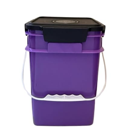 4 Gallon Square Food Grade Bucket Pail with Plastic Handles and Lid (Pack of 3) Made in USA containers (Pink/Magenta/Purple - Black lids) - color: Pink/Magenta/Purple - Black Lids