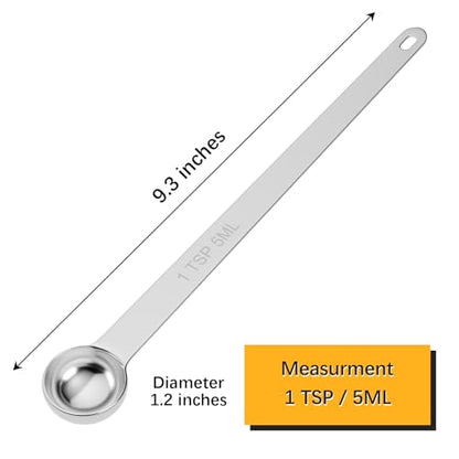 1PCS 1TSP(5ml) Extra Long Handle Measuring Spoon, 18/8 Stainless Steel | Food-Grade SS 304, Accurate, BPA-Free, Dishwasher Safe, Engraved Marking, Kitchen Essential - size: 1tsp|5ml