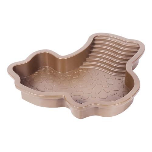 Reptile Water Pool Aquarium Ornament | Turtle Soaking Tub with Ladder Turtle Pool Scenery for Gecko, Turtle, Bearded Dragon, Aquatic Climbing Pet, Amphibians - color: Red Brown
