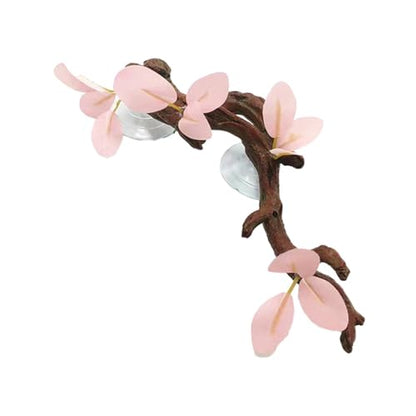Reptile Terrarium Plant Decoration with Suction Cups, Pink Leaves Simulation Branch for Gecko and Bearded Dragon Habitats