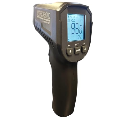 Sper Scientific 800112 Infrared Thermometer Gun, 12:1 Distance-to-Spot Ratio, -58°F to 932°F (-50°C to 500°C), Adjustable Emissivity
