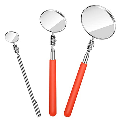 Flutesan 3 Pieces Telescoping Inspection Mirror Adjustable Observe Round Telescoping Inspection Mirror Tool for Checking Vehicle, Observing The Eyelashes, Mouth and Small Part, Orange, 3 Sizes