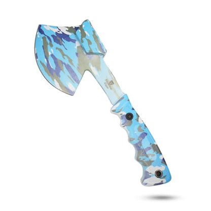 Snake Eye Tactical Heavy Duty 3PC Hunting & Camping Set – Full Tang Camping Axe, 9.5" Fixed Blade Gut Hook Knife, Sharpening Rod, and Heavy Duty Nylon Combo Sheath Included (Blue Camo) - color: Blue Camo