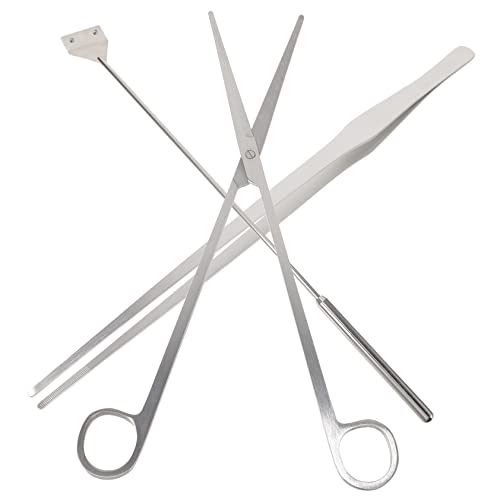 Aquarium Cleaning Kit 3-Piece Set of Fish Tank Maintenance Tools Glass Scraper Scissors and Tweezers for Aquatic Plants and Terrarium Care