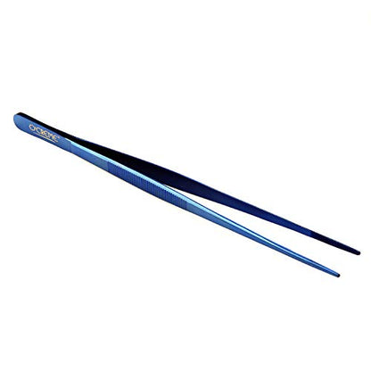 O'Creme Stainless Steel Precision Kitchen Culinary 8 Inch Tweezer Tongs (8" Straight, Blue) - color: Blue, size: 8" Straight