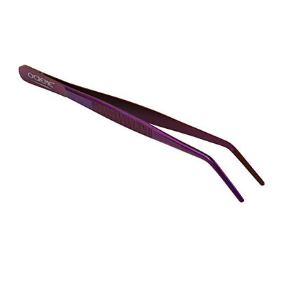 O'Creme Stainless Steel Precision Kitchen Culinary 8 Inch Tweezer Tongs (8" Curved, Purple) - color: Purple, size: 8" Curved