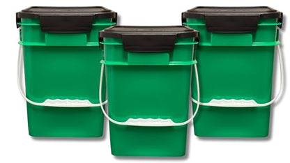 4 Gallon Square Food Grade Bucket Pail with Plastic Handles and Lid (Pack of 3) Made in USA containers (Green) - color: Green