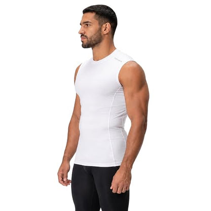 DEVOPS 3 Pack Men's Compression Shirts Sleeveless Tank Top Baselayer | Gym Training, Running, Moisture Wicking, Compression Fit, 4-Way Stretch, UPF 50+, Sleeveless - color: 0# (3 Pack) White / White / White(gray), size: XX-Large