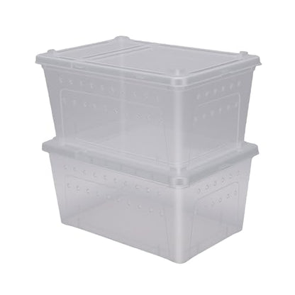 Zerodis 2Pcs Portable Reptile Feeding Box Terrariums Plastic Transport Container Reptile Breeding Enclosure with Feeding Bowl for Bearded Dragon Lizard Snake Spider Gecko 2Pcs Portable (L)