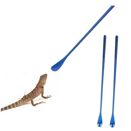 2pcs Long Handle Reptile Food Scoop Fruit Mixing Spoon for Lizard Animals Convenient Feeding Tool for Reptile Powder Pet Food - color: Blue