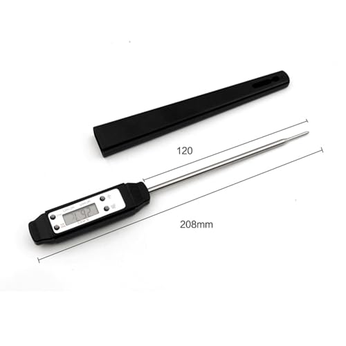 Meat Thermometer, Waterproof Digital Food Thermometer Instant Read with 120mm Long Probe, Automatic Calibration, Kitchen Cooking Thermometer for BBQ, Grill, Water Temperature(Black) - color: Black