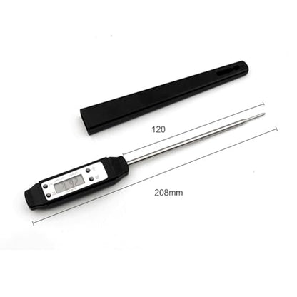 Meat Thermometer, Waterproof Digital Food Thermometer Instant Read with 120mm Long Probe, Automatic Calibration, Kitchen Cooking Thermometer for BBQ, Grill, Water Temperature(Black) - color: Black