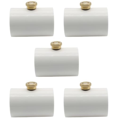 5 Pcs PVC Mist Nozzle Coupling with Brass Mist Nozzle for 1/2 Inch PVC Pipe for Greenhouse Outdoor Misting Cooling System (White)