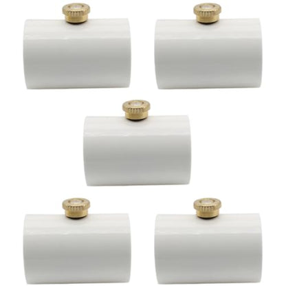 5 Pcs PVC Mist Nozzle Coupling with Brass Mist Nozzle for 1/2 Inch PVC Pipe for Greenhouse Outdoor Misting Cooling System (White)