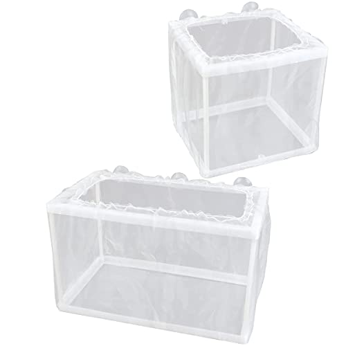 2 Pack Aquarium Fish Breeder Box | Fish Isolation & Hatching Box with Incubator Mesh & 10 Suction Cups (Small & Big Size)