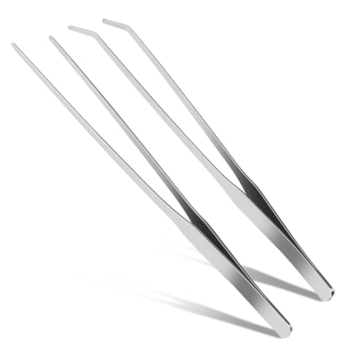 2 Pcs Reptile Feeding Tongs, 10.6IN Straight & Curved Long Tweezers | Extra Long Tweezers, Premium Stainless Steel Feeding Tools for Bearded Dragon, Lizards, Snakes, Aquarium & Terrarium