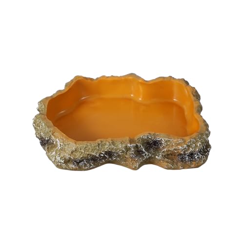 Reptile Food Bowl, Reptile Feeding Dish Corner Bowl Water Resin Rock Worm Feeder Dish l (8.7 in, Orange), Intended for Lizards/o/Scaled Pet/Leopard o/Spiders - color: Orange, size: 8.7 In