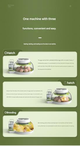 JUJOJB 12-Egg Incubator for Hatching Eggs, Auto Turner, Temp Control | Humidity and temperature control, egg candler, 360-degree window. For chicken, duck, quail, turkey eggs. Adjustable dividers. - color: Green