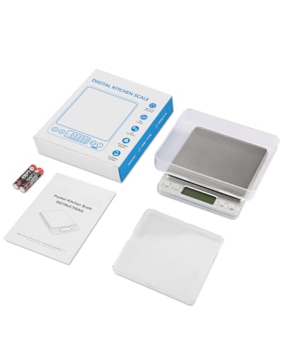 AMIR Digital Kitchen Scale, 3000g 0.01oz/ 0.1g Pocket Coffee Scale, Mini Food Scale, Pro Electronic Jewelry Scale with Back-Lit LCD Display, Tare & PCS Functions, Stainless Steel, Batteries Included - color: Sliver