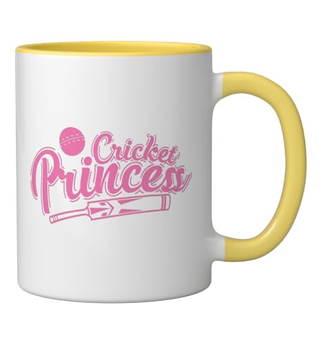 Cricket Princess Ball Sport Hobby Team Ceramic Mug, Yellow/White, 11oz - color: Yellow/White, size: 11 Ounces