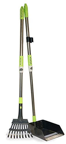 Aluminum Telescoping Metal Handled Poop Tray with Rake Sturdy Lightweight Pooper Scooper Extends 43" Long Scoop Great for Large & Small Dogs (2154)