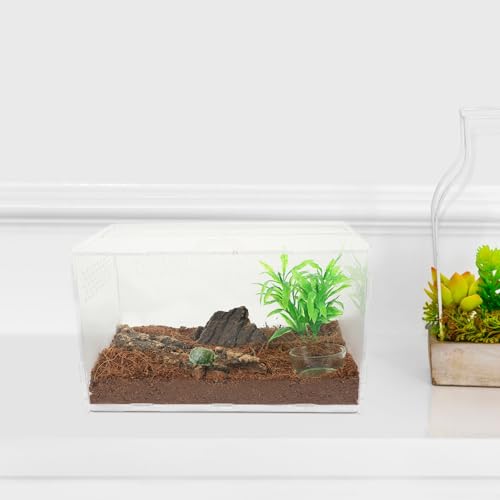 Abaodam Reptile Terrarium Acrylic Tank 25x15x15cm Enclosure with 4pcs Starter Kit for Lizards, Tarantulas, Frogs, Suitable for Home Breeding and Pet Habitat