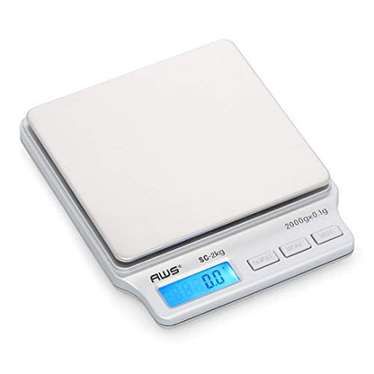 American Weigh Scales SC Series Precision Digital Kitchen Weight Scale, Food Measuring Scale, 2kg x 0.1g (Silver), AMW-SC-2KG - size: 2000g x 0.1g
