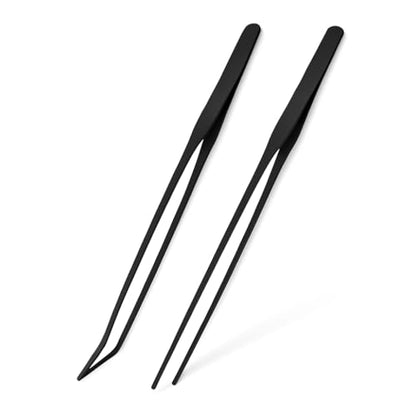 Mandala Crafts Black 15 Inches Straight Curved Fish Tanks Aquarium Tweezers | 15 Inch Forceps, Rust Resistant Stainless Steel, Trimming Aquatic Plants, Bowls, Terrariums, Freshwater & Saltwater Aquascape - color: Black Curved Straight Tweezers, size: 15 I